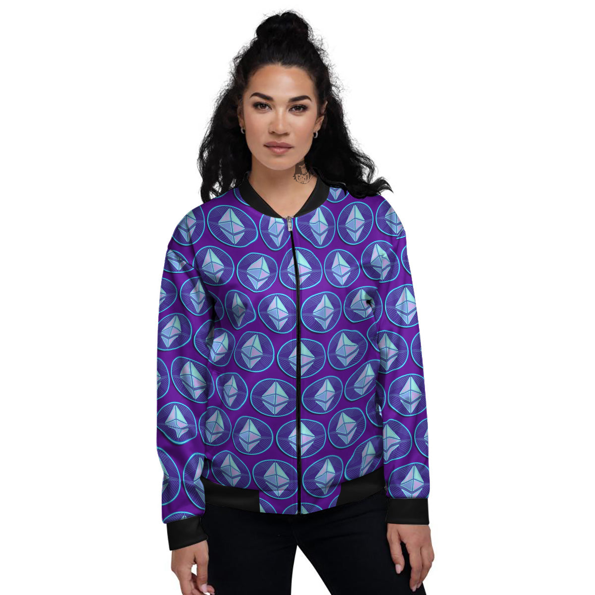 Ethereum Cryptocurrency Print Pattern Women's Bomber Jacket-grizzshop