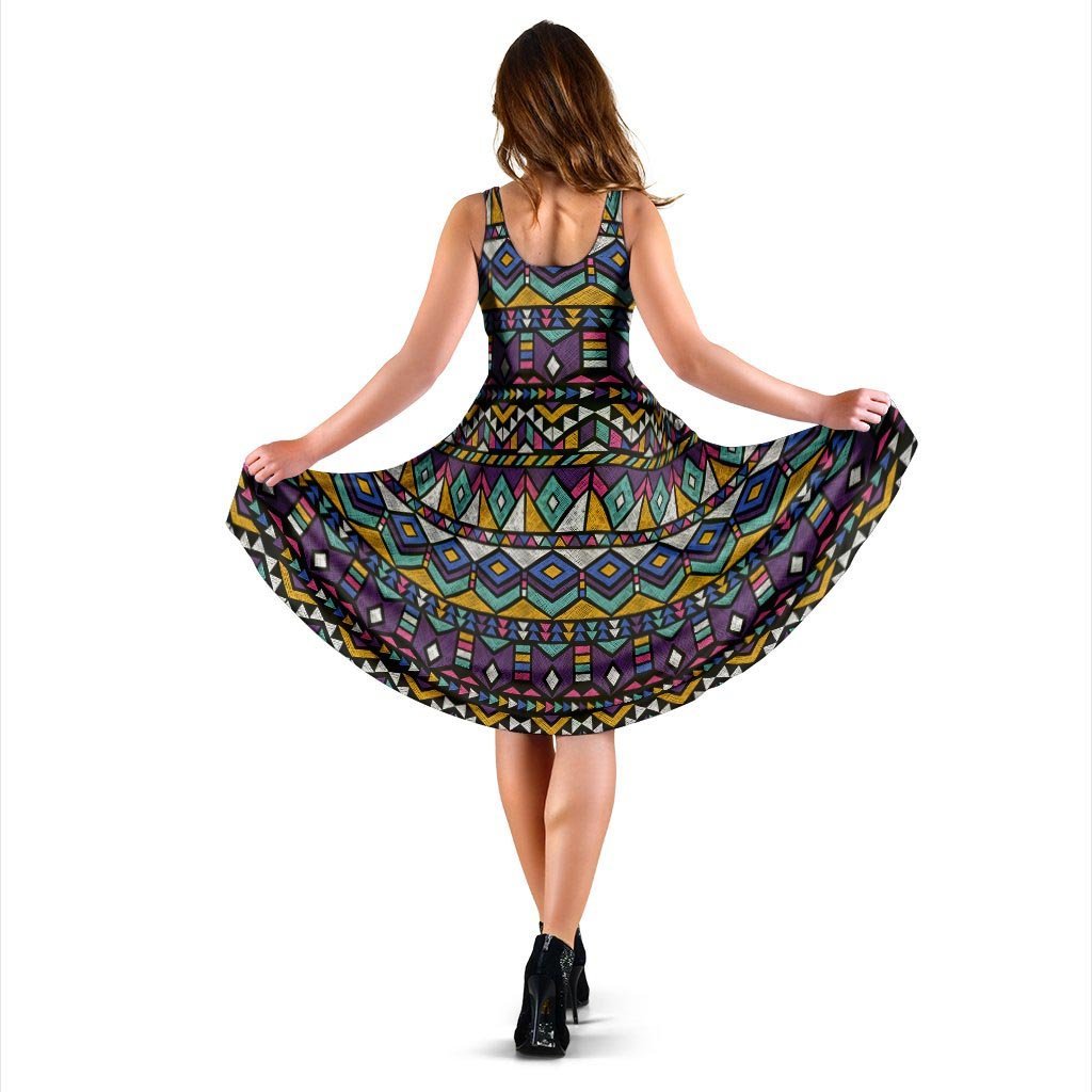 Ethic Aztec Geometric Art Print Dress-grizzshop