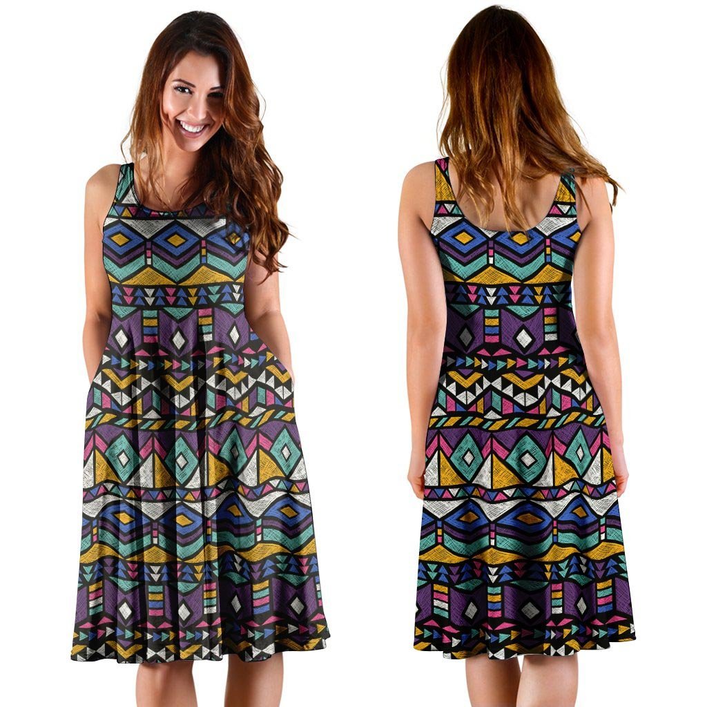 Ethic Aztec Geometric Art Print Dress-grizzshop