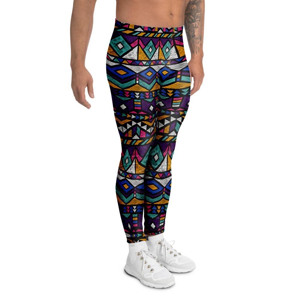 Ethic Aztec Geometric Art Print Men's Leggings-grizzshop