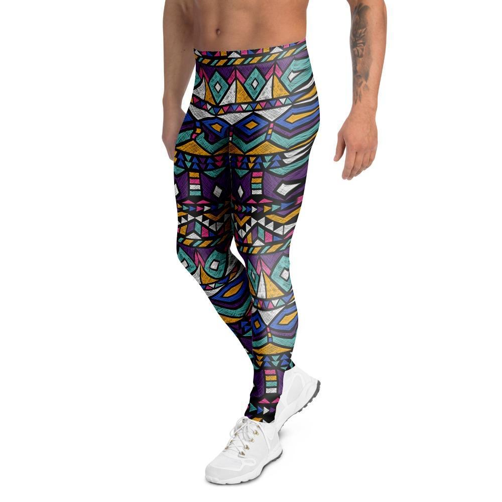 Ethic Aztec Geometric Art Print Men's Leggings-grizzshop