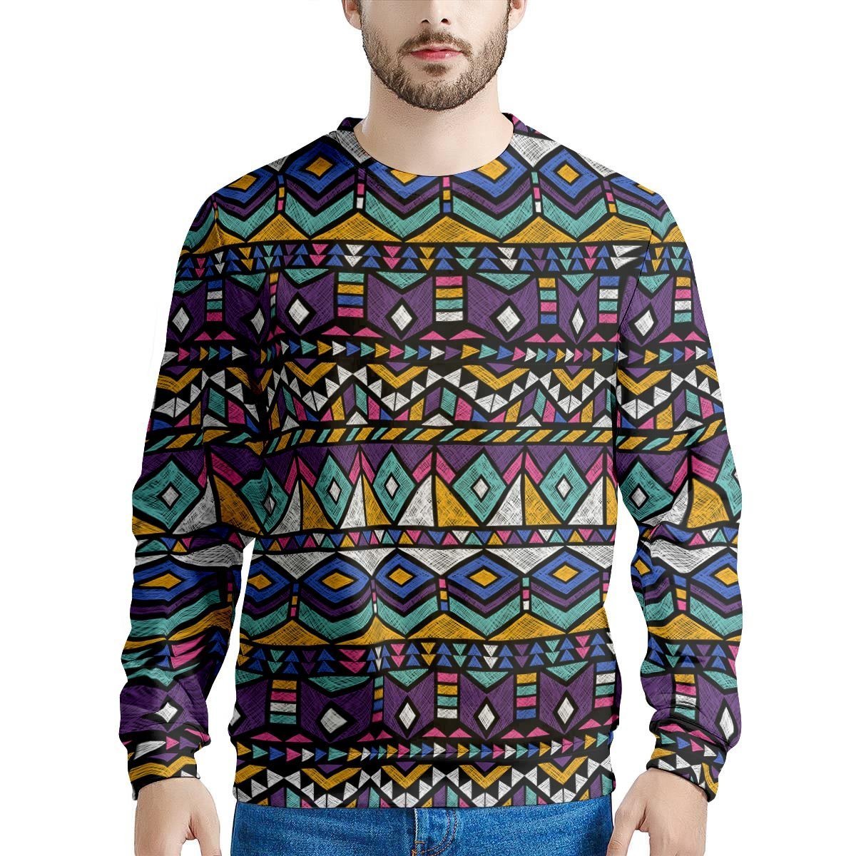 Ethic Aztec Geometric Art Print Men's Sweatshirt-grizzshop