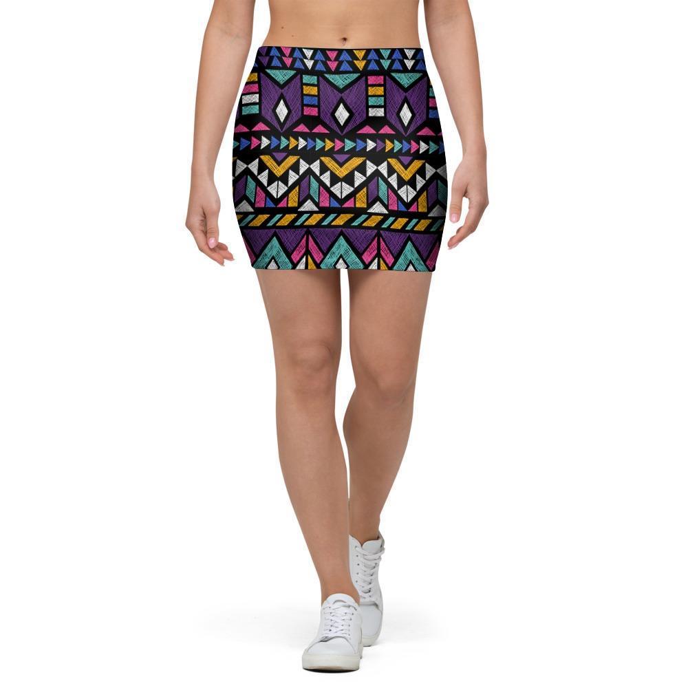 Ethic Aztec Geometric Art Print Mini Skirt-grizzshop