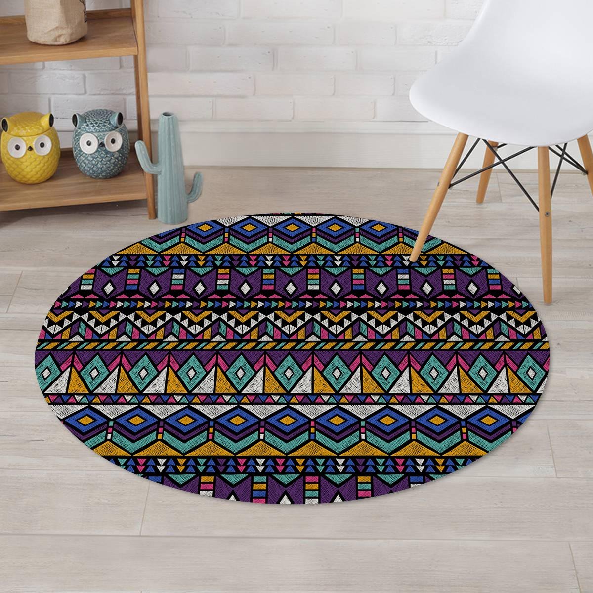 Ethic Aztec Geometric Art Print Round Rug-grizzshop