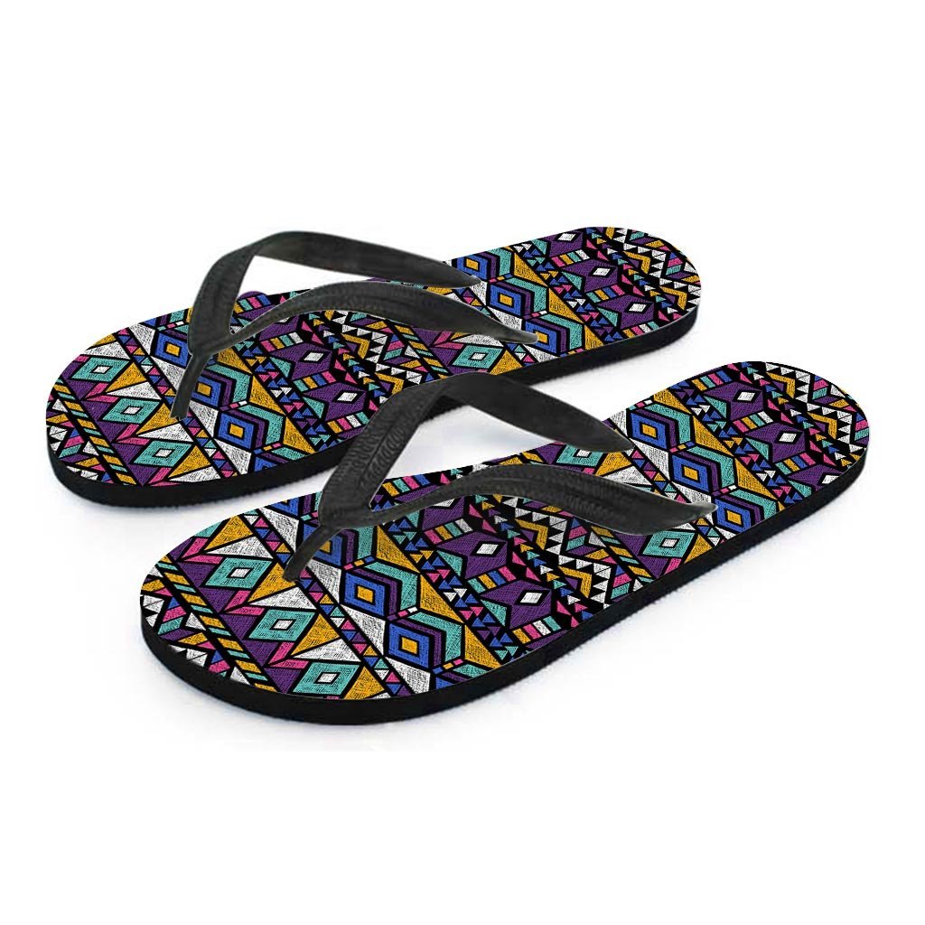 Ethic Aztec Geometric Art Print Women's Flip Flops-grizzshop