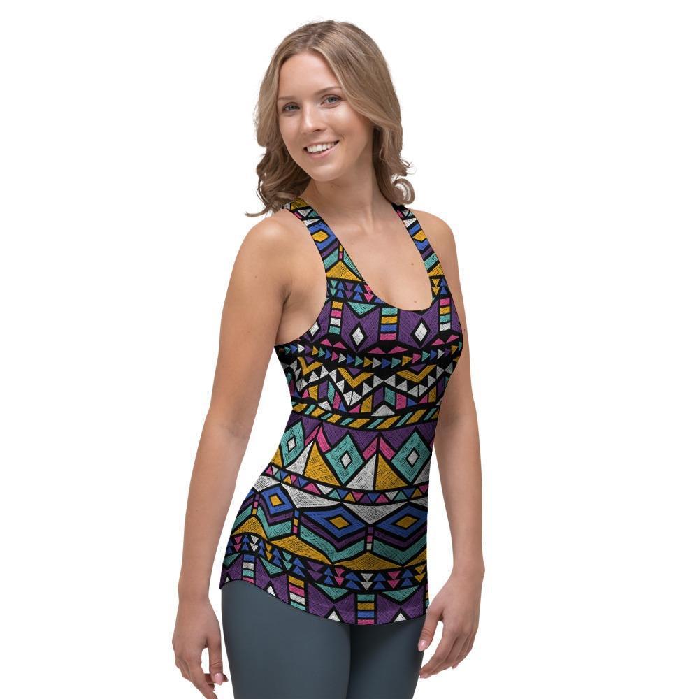 Ethic Aztec Geometric Art Print Women's Racerback Tank Top-grizzshop
