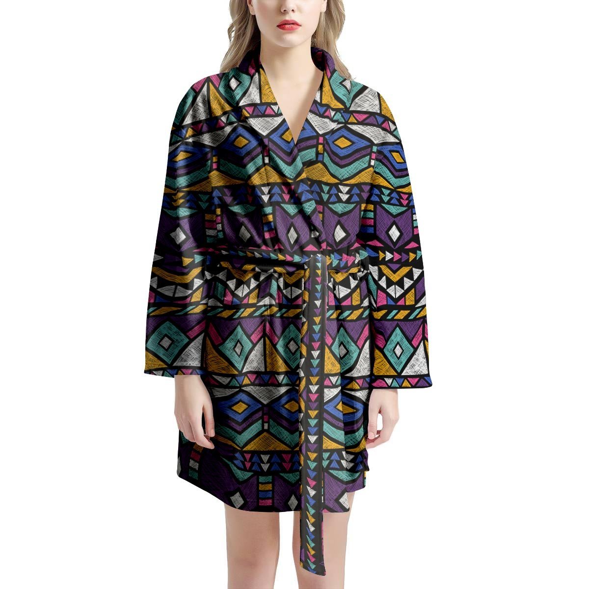 Ethic Aztec Geometric Art Print Women's Robe-grizzshop