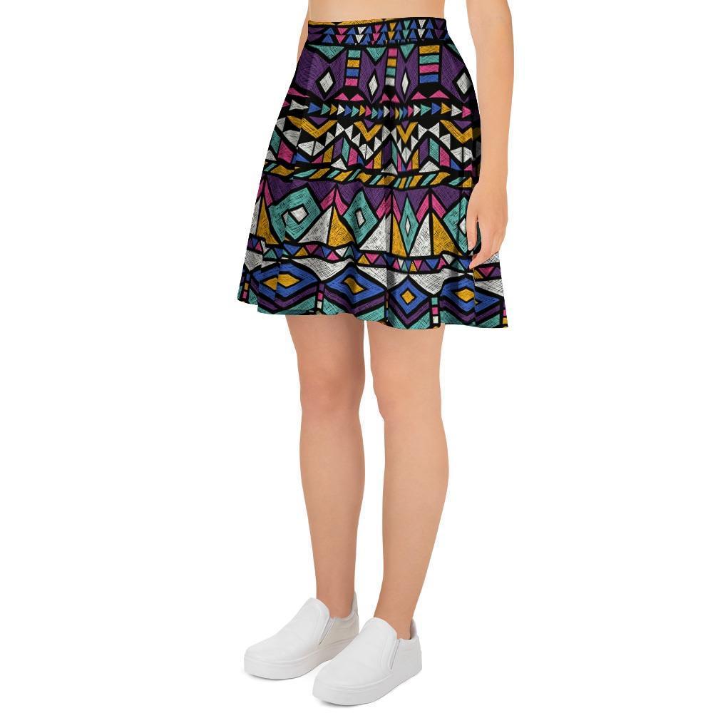 Ethic Aztec Geometric Art Print Women's Skirt-grizzshop