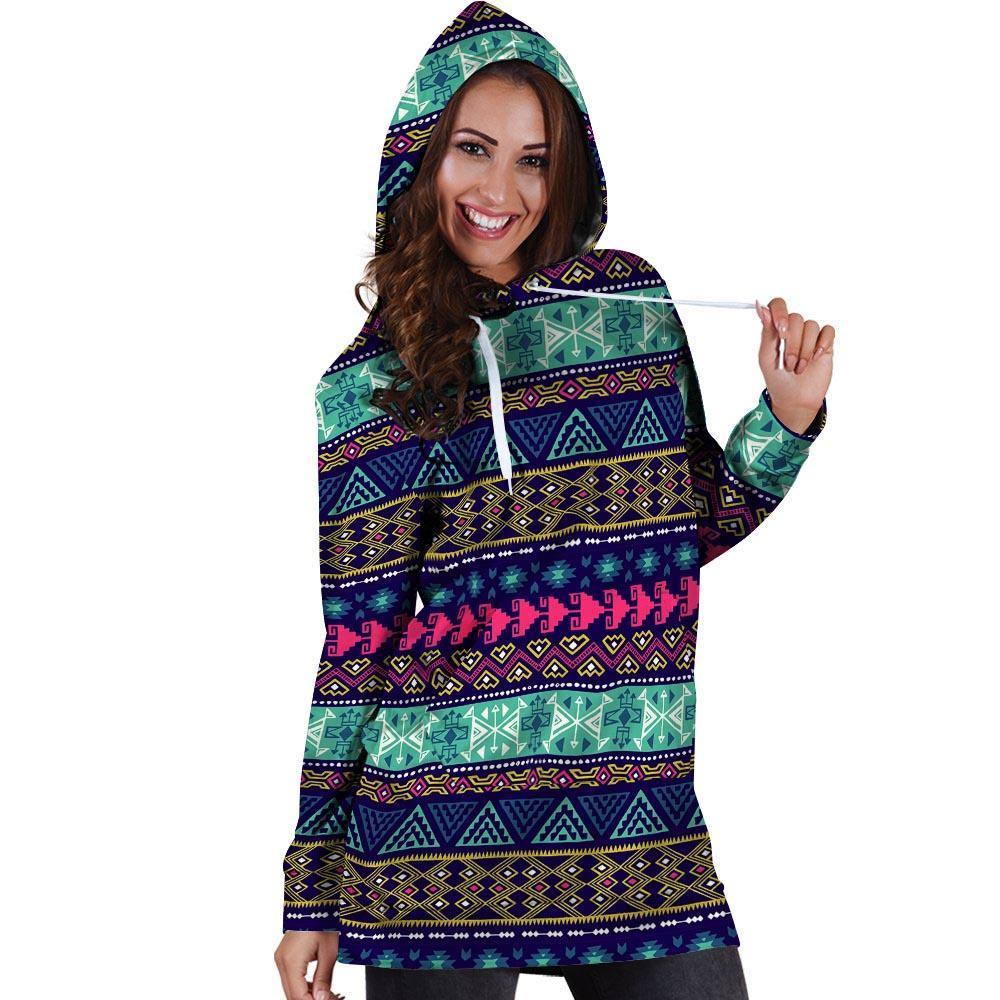 Ethic Aztec Print Hoodie Dress-grizzshop