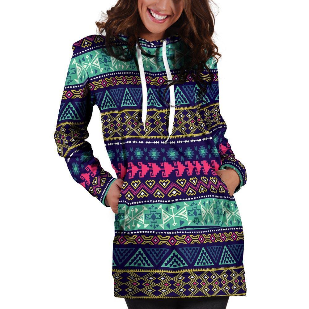 Ethic Aztec Print Hoodie Dress-grizzshop