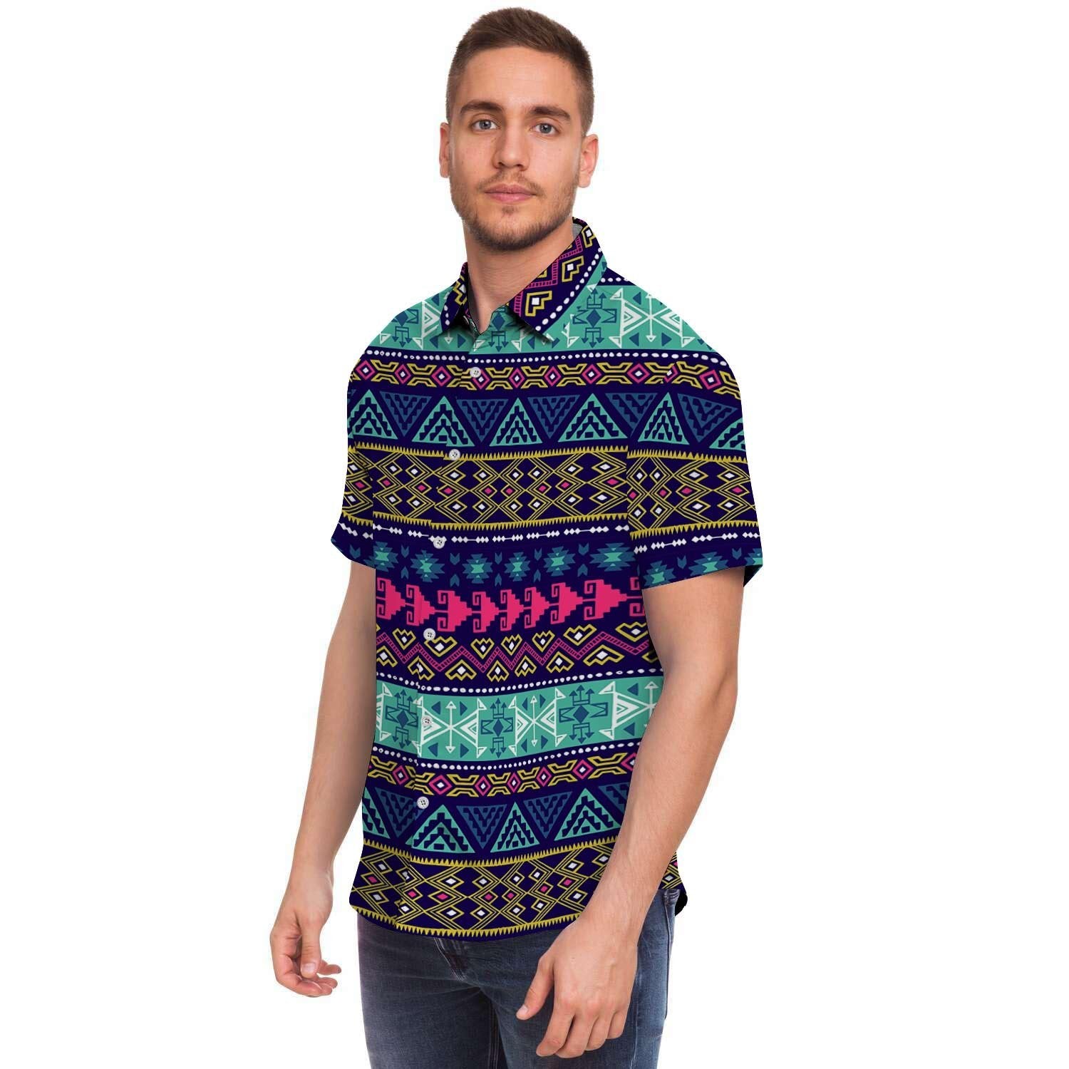Ethic Aztec Print Men's Short Sleeve Shirt-grizzshop