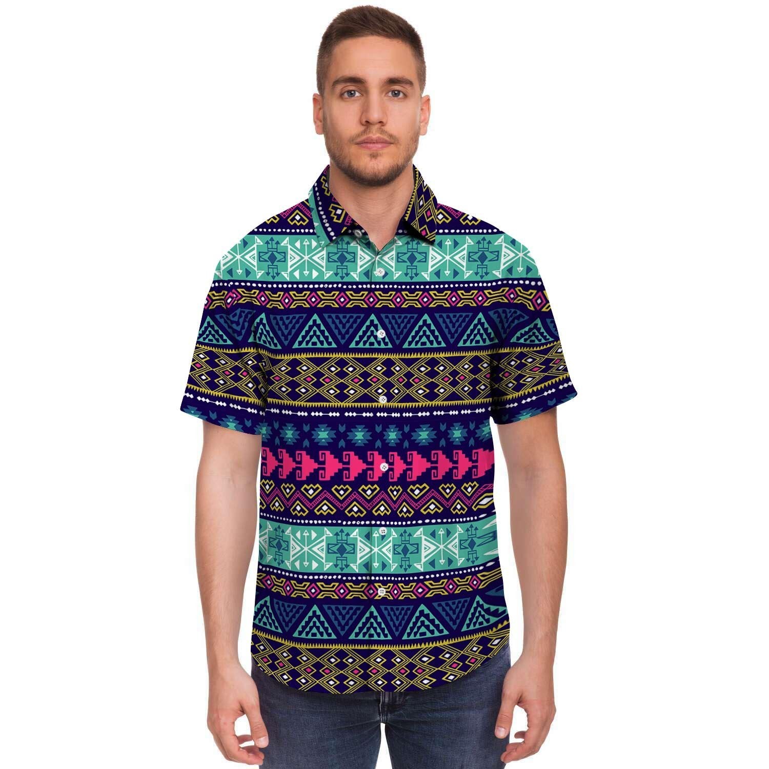 Ethic Aztec Print Men's Short Sleeve Shirt-grizzshop