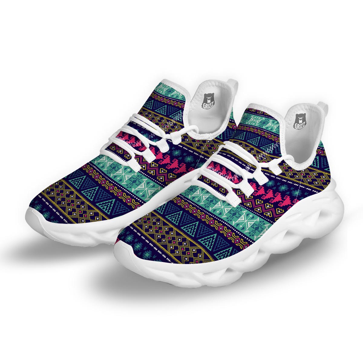Ethic Aztec Print White Running Shoes-grizzshop