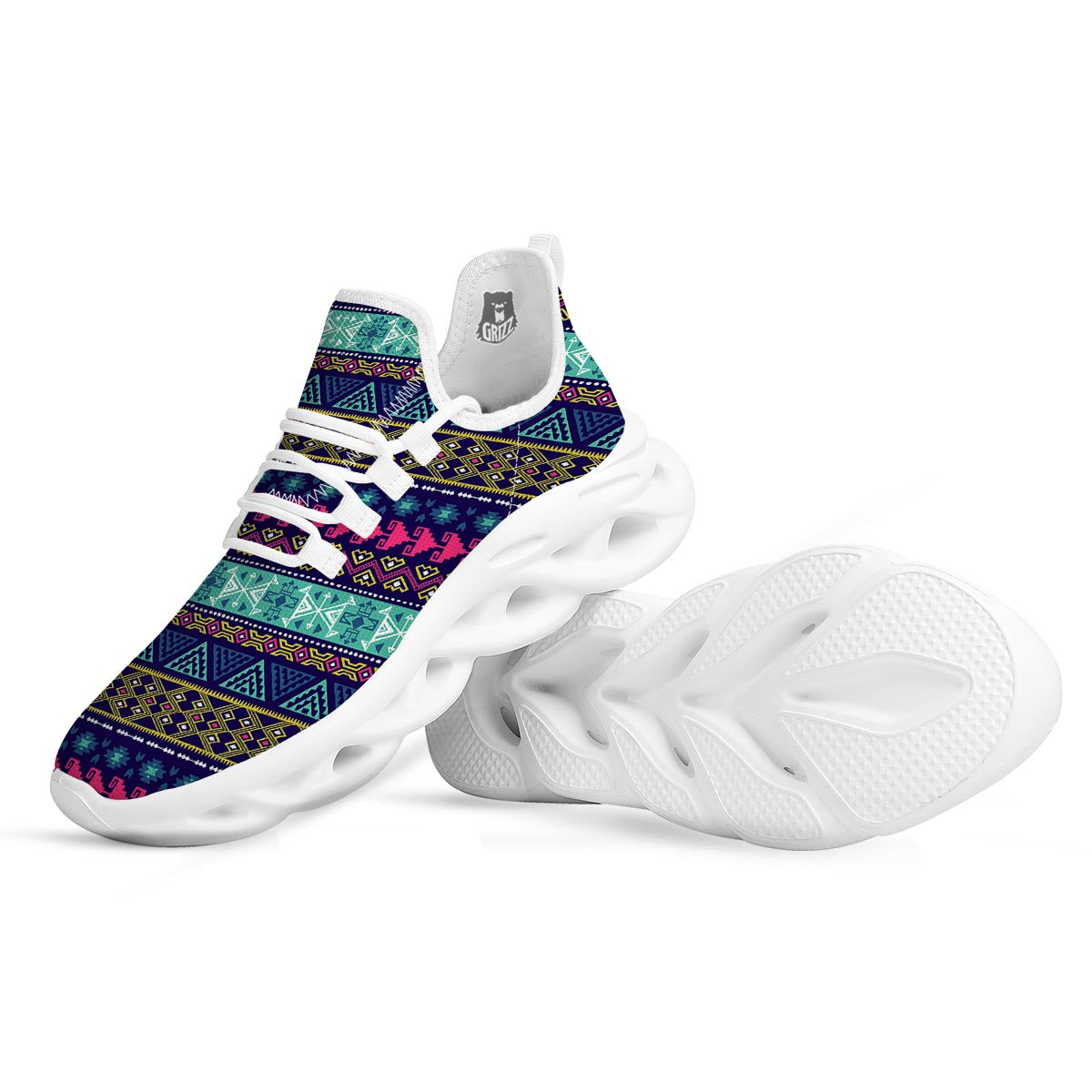 Ethic Aztec Print White Running Shoes-grizzshop