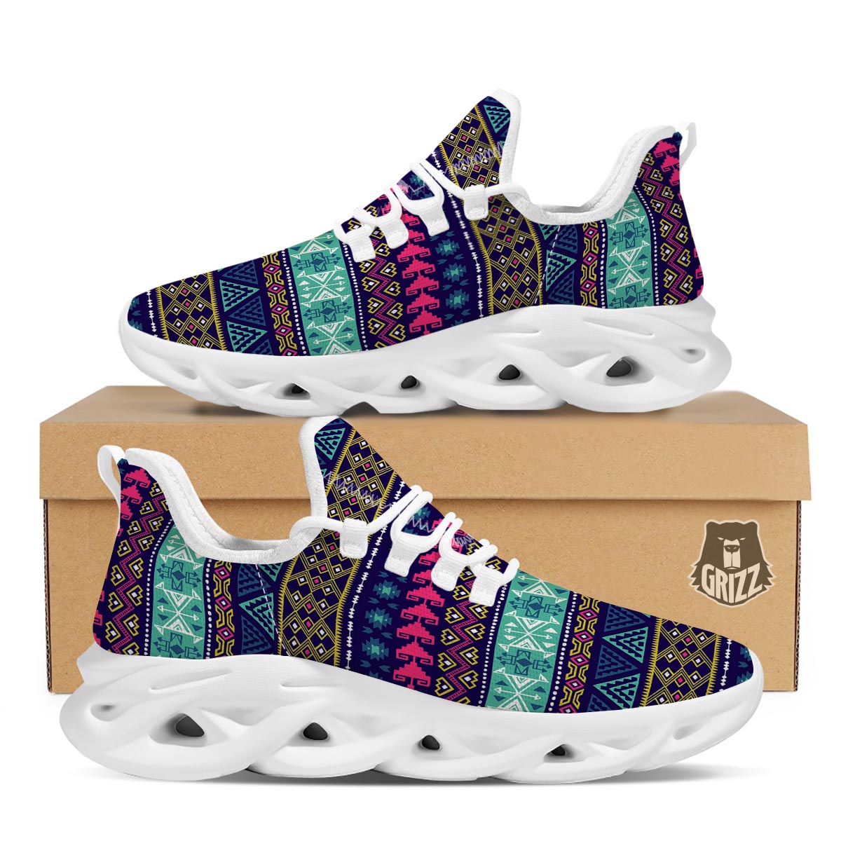 Ethic Aztec Print White Running Shoes-grizzshop