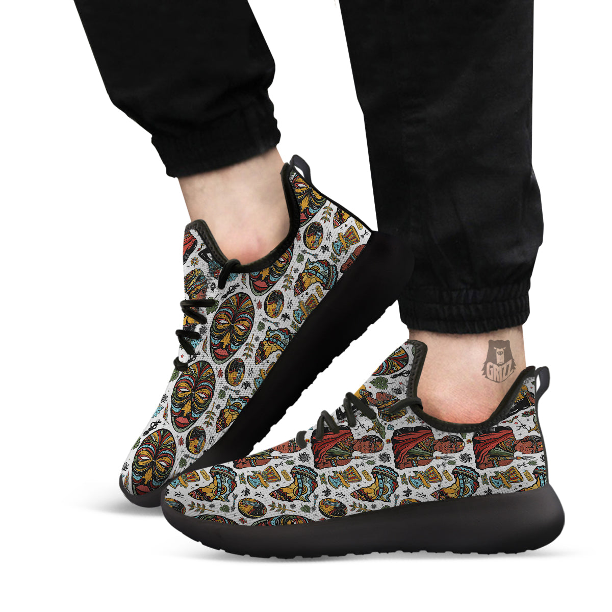 Ethnic Afro African Print Pattern Black Athletic Shoes-grizzshop