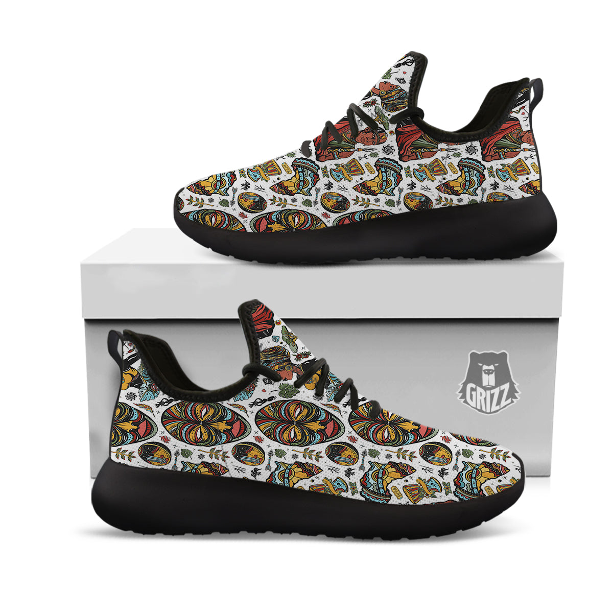 Ethnic Afro African Print Pattern Black Athletic Shoes-grizzshop