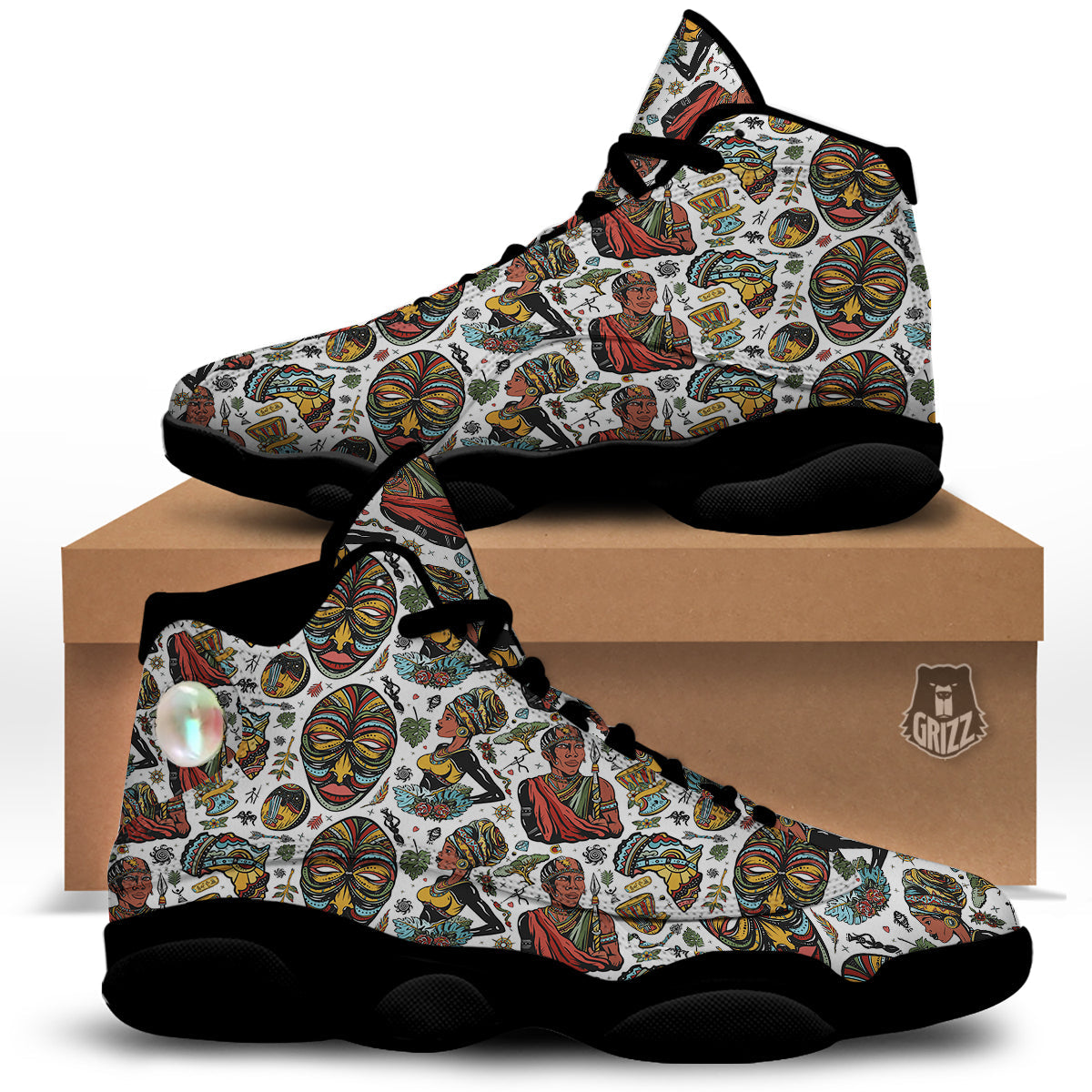 Ethnic Afro African Print Pattern Black Basketball Shoes-grizzshop