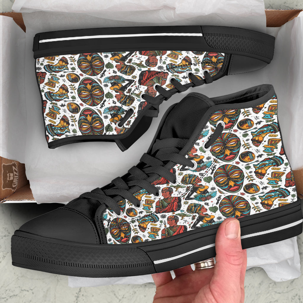 Ethnic Afro African Print Pattern Black High Top Shoes-grizzshop