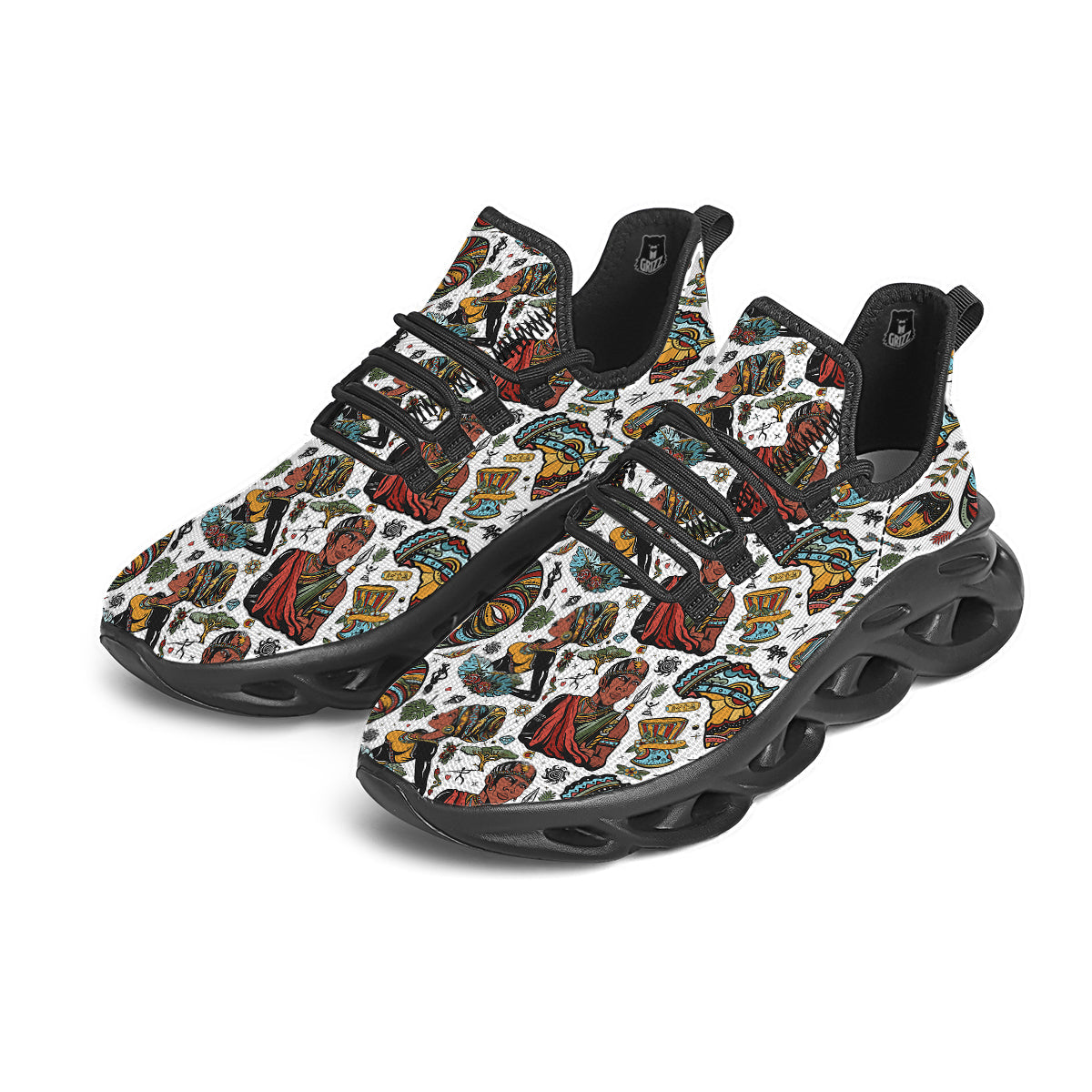 Ethnic Afro African Print Pattern Black Running Shoes-grizzshop