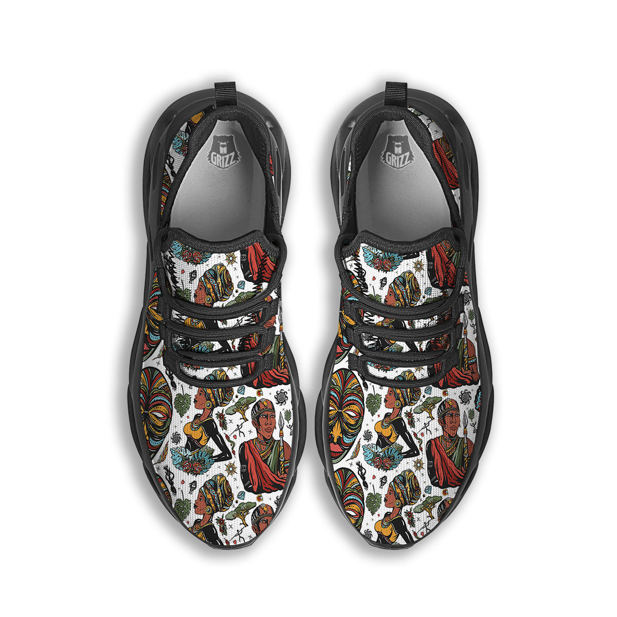Ethnic Afro African Print Pattern Black Running Shoes-grizzshop
