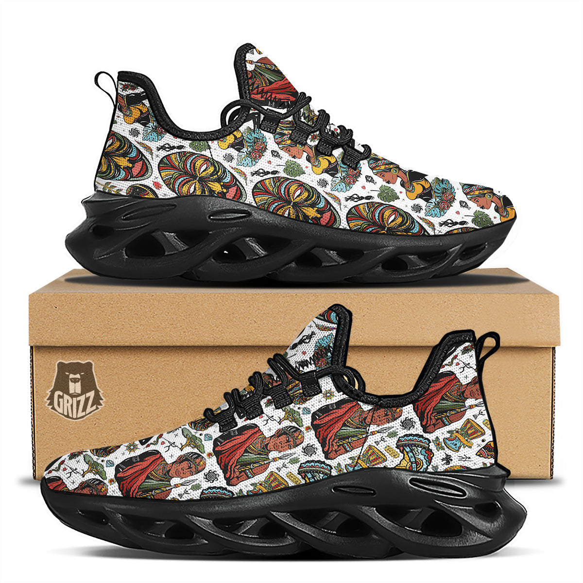 Ethnic Afro African Print Pattern Black Running Shoes-grizzshop