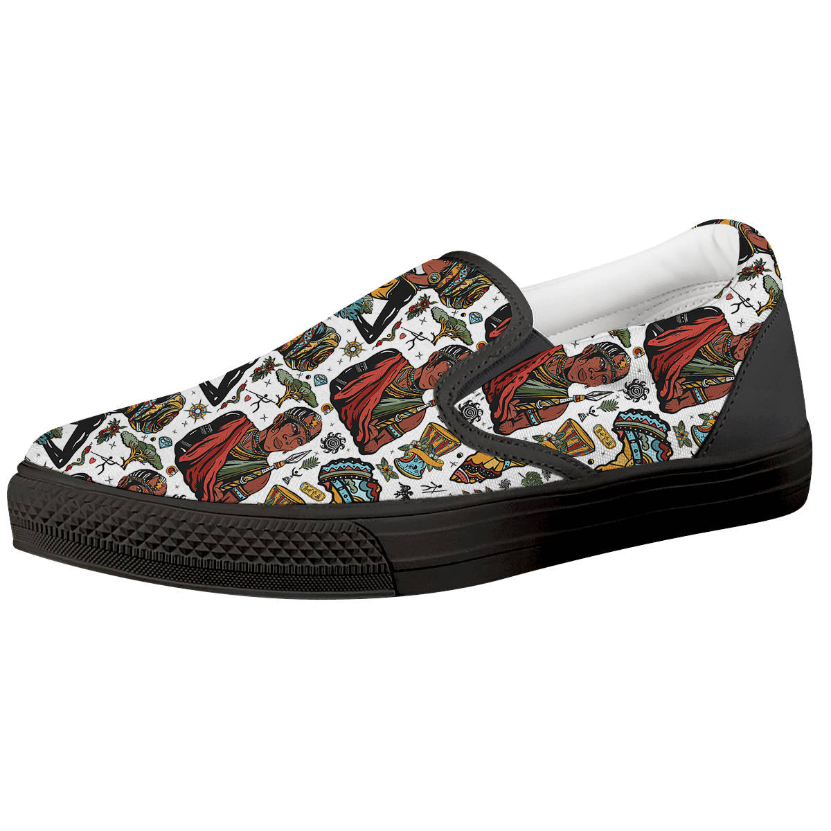 Ethnic Afro African Print Pattern Black Slip On Shoes-grizzshop