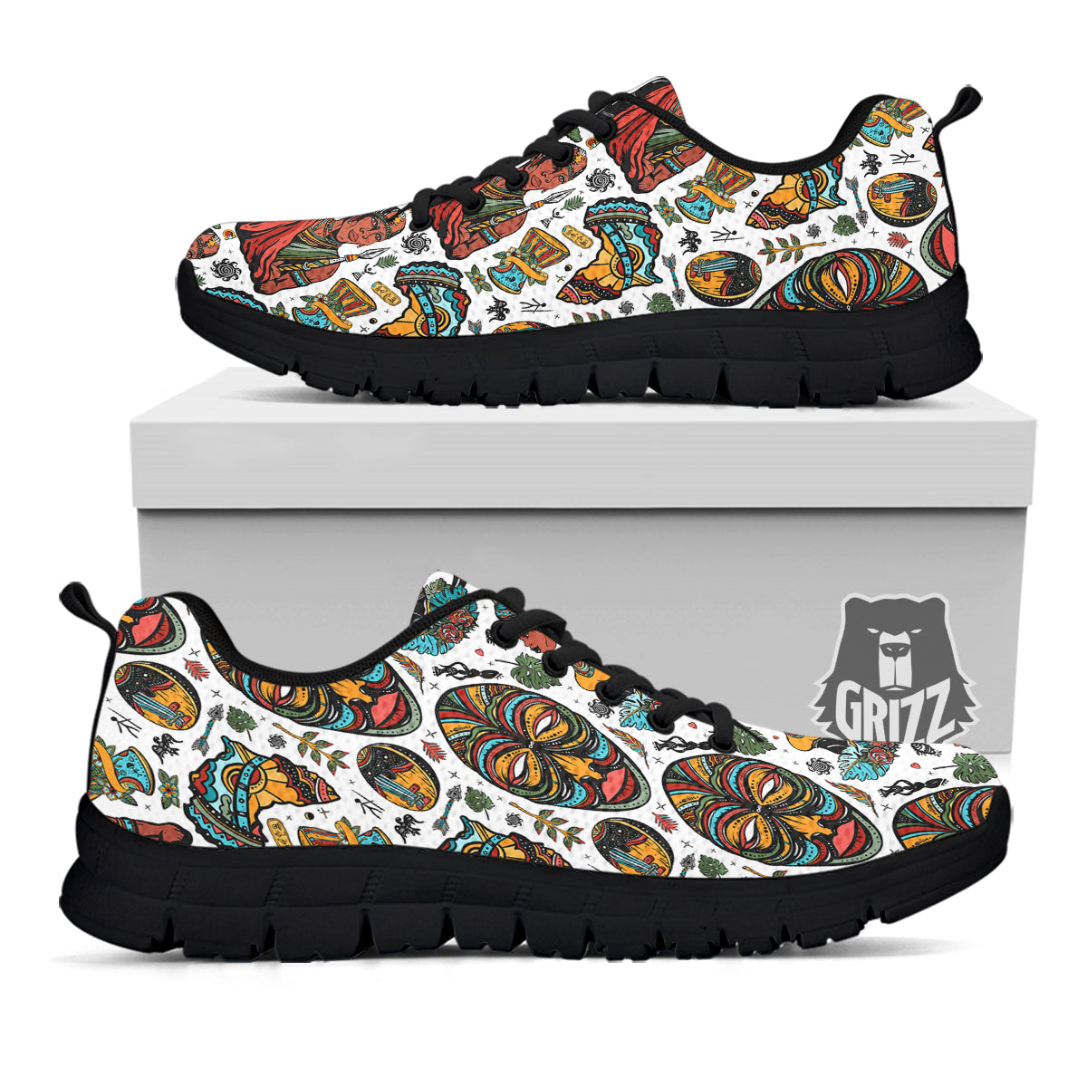 Ethnic Afro African Print Pattern Black Sneaker-grizzshop