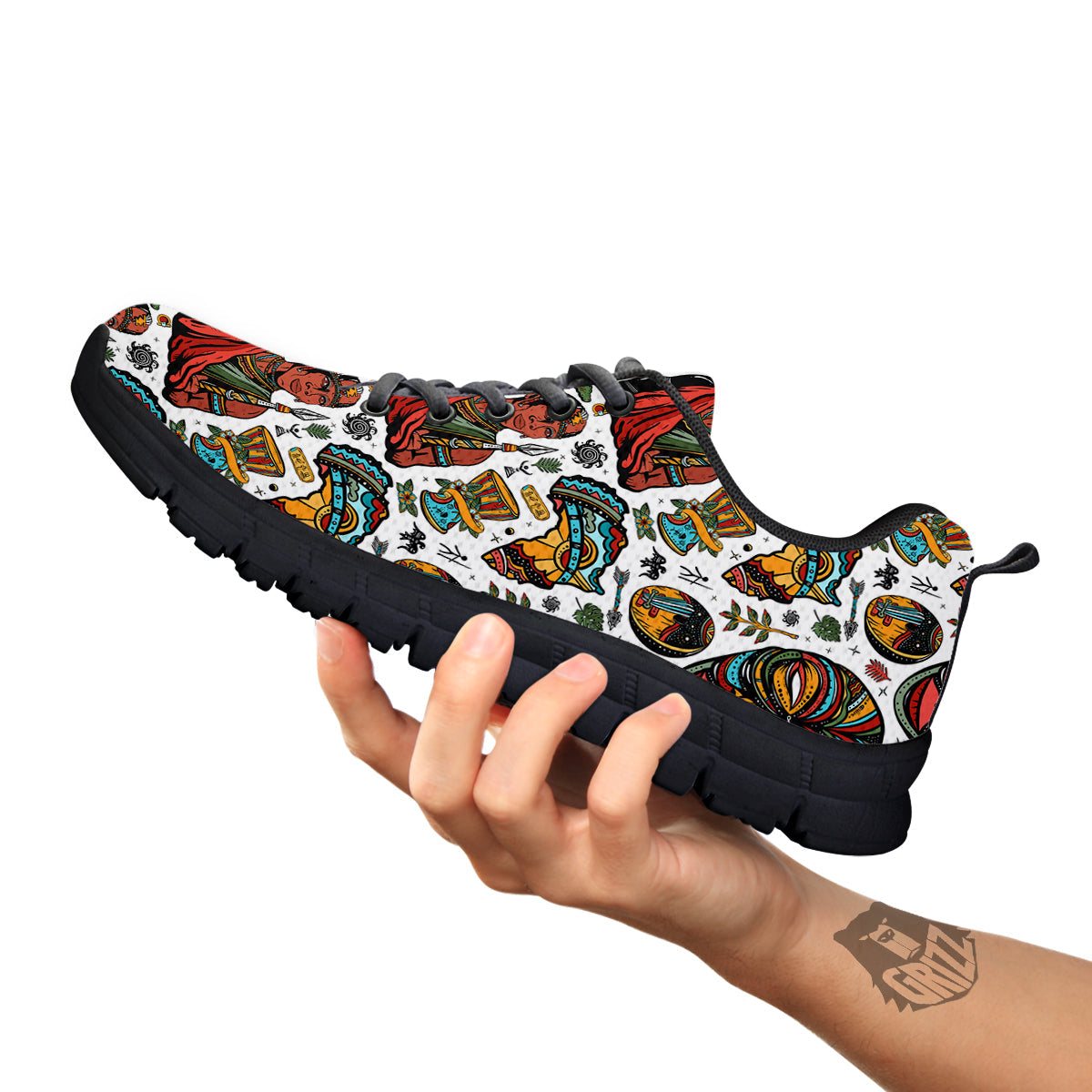 Ethnic Afro African Print Pattern Black Sneaker-grizzshop