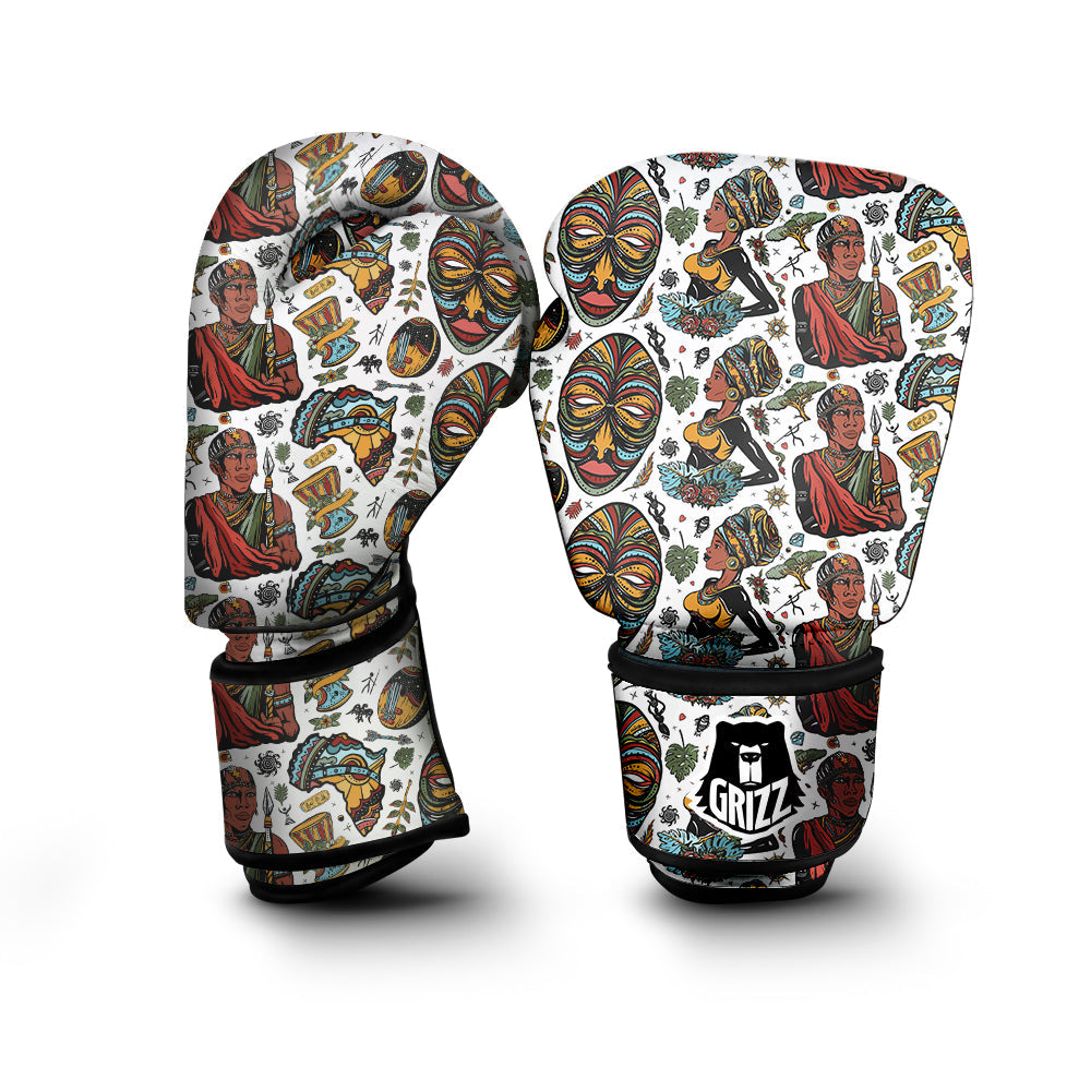 Ethnic Afro African Print Pattern Boxing Gloves-grizzshop