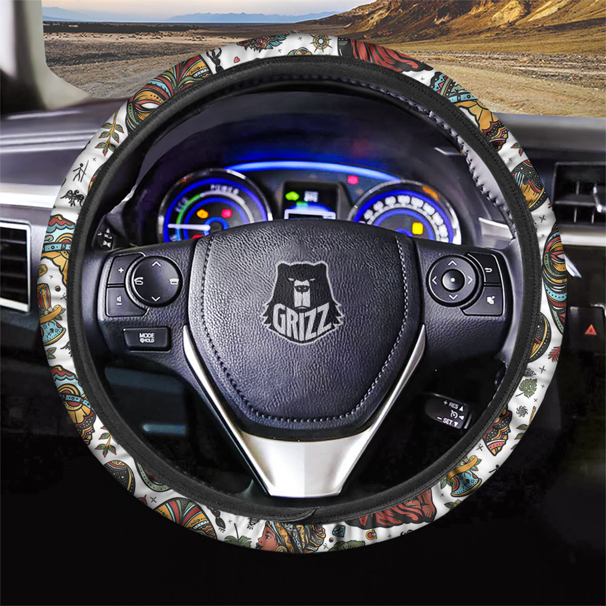 Ethnic Afro African Print Pattern Car Steering Wheel Cover-grizzshop