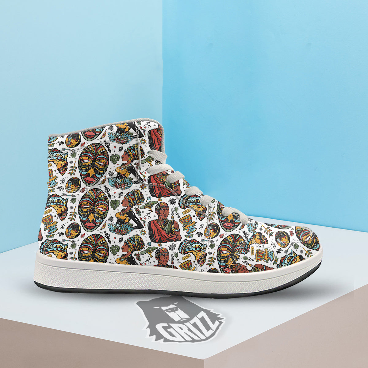 Ethnic Afro African Print Pattern High Top Sneakers-grizzshop