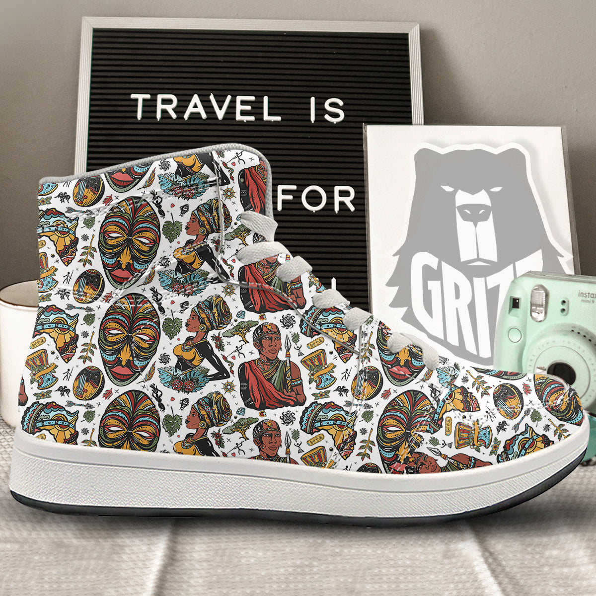 Ethnic Afro African Print Pattern High Top Sneakers-grizzshop