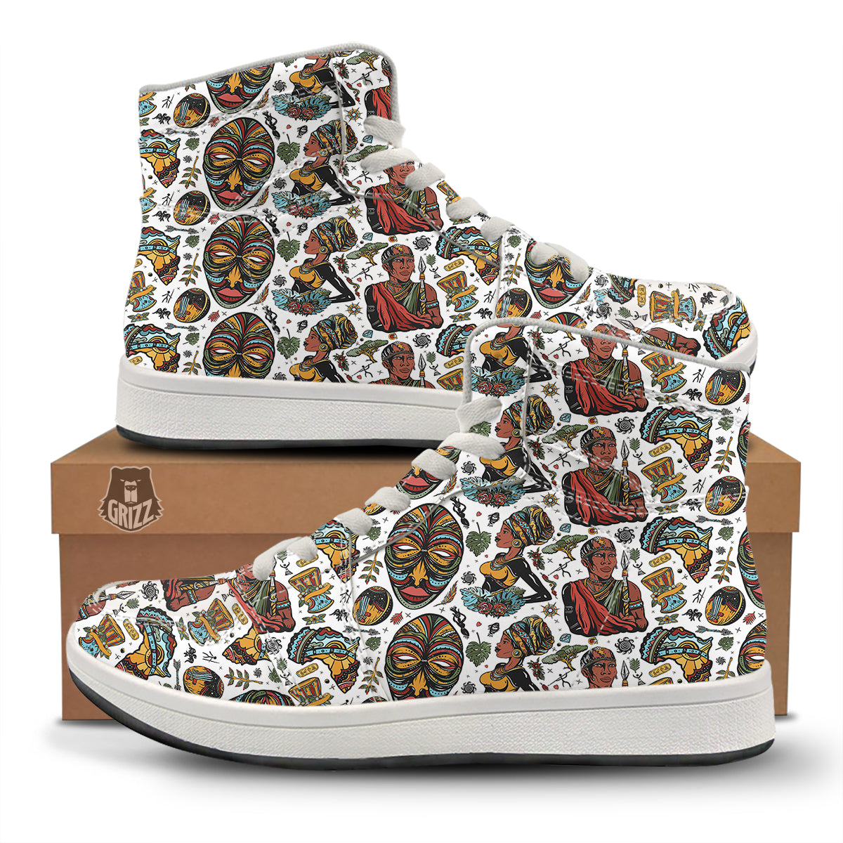Ethnic Afro African Print Pattern High Top Sneakers-grizzshop