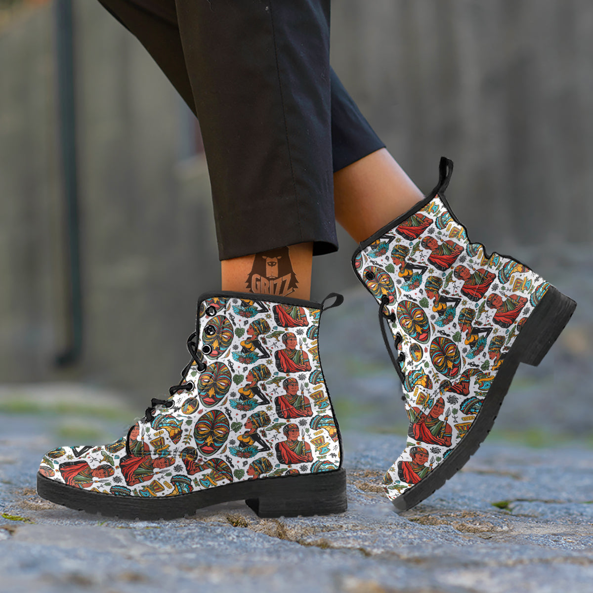 Ethnic Afro African Print Pattern Leather Boots-grizzshop