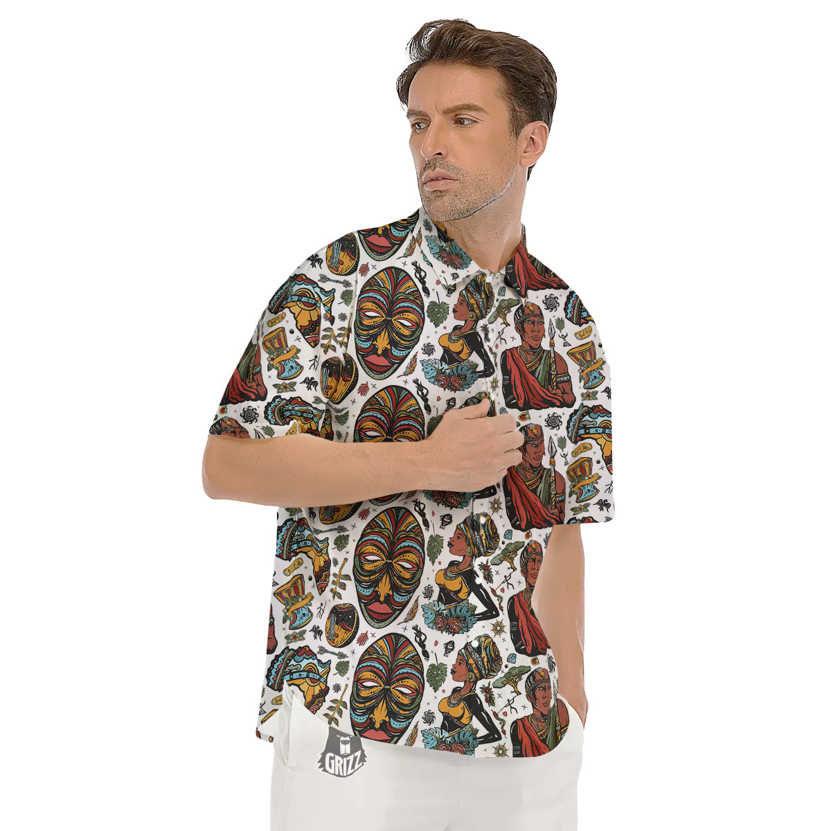 Ethnic Afro African Print Pattern Men's Short Sleeve Shirts-grizzshop