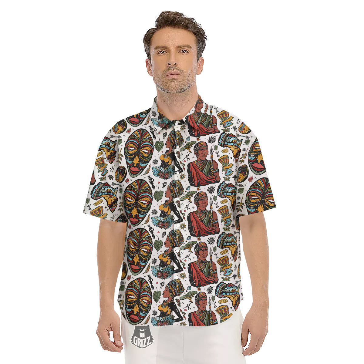 Ethnic Afro African Print Pattern Men's Short Sleeve Shirts-grizzshop