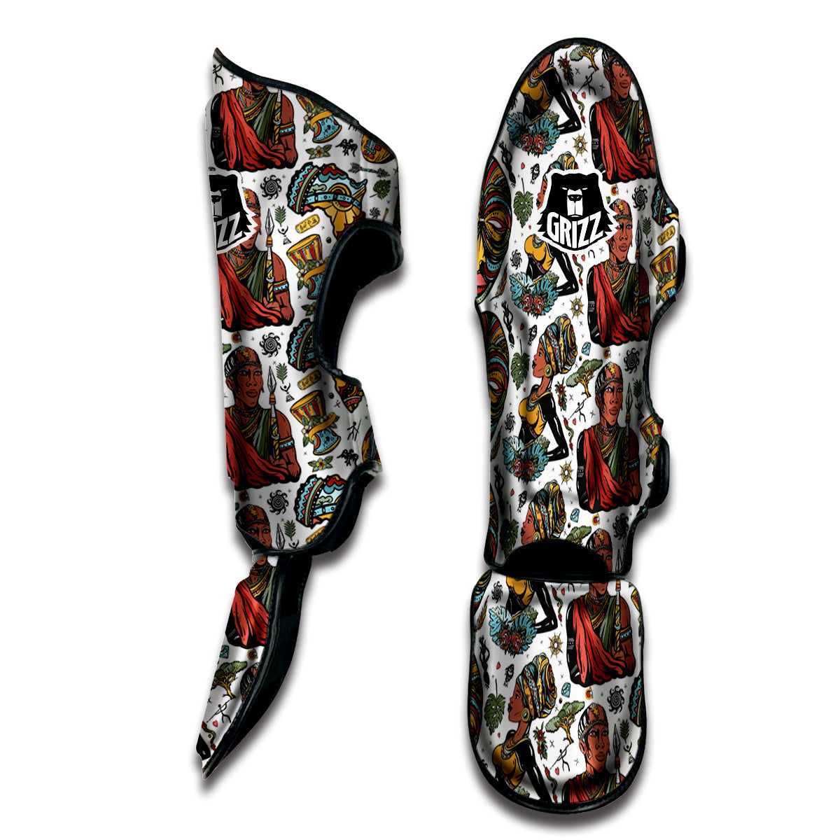 Ethnic Afro African Print Pattern Muay Thai Shin Guards-grizzshop