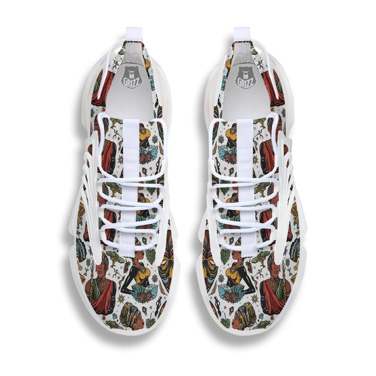 Ethnic Afro African Print Pattern White Gym Shoes-grizzshop