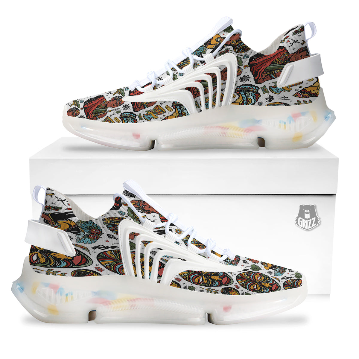 Ethnic Afro African Print Pattern White Gym Shoes-grizzshop