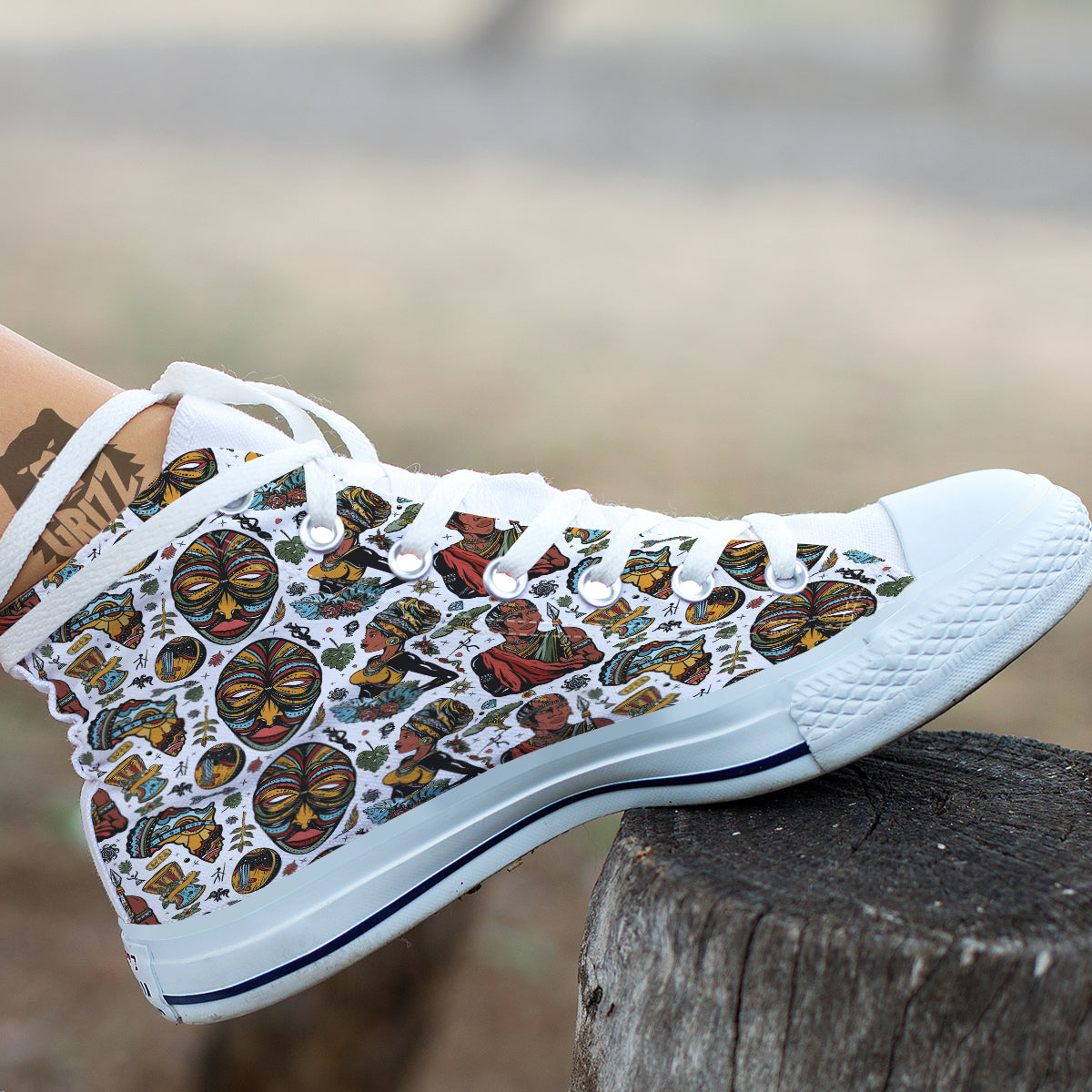 Ethnic Afro African Print Pattern White High Top Shoes-grizzshop