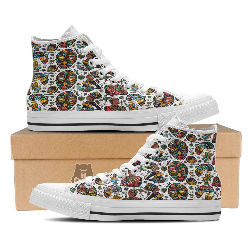 Ethnic Afro African Print Pattern White High Top Shoes-grizzshop