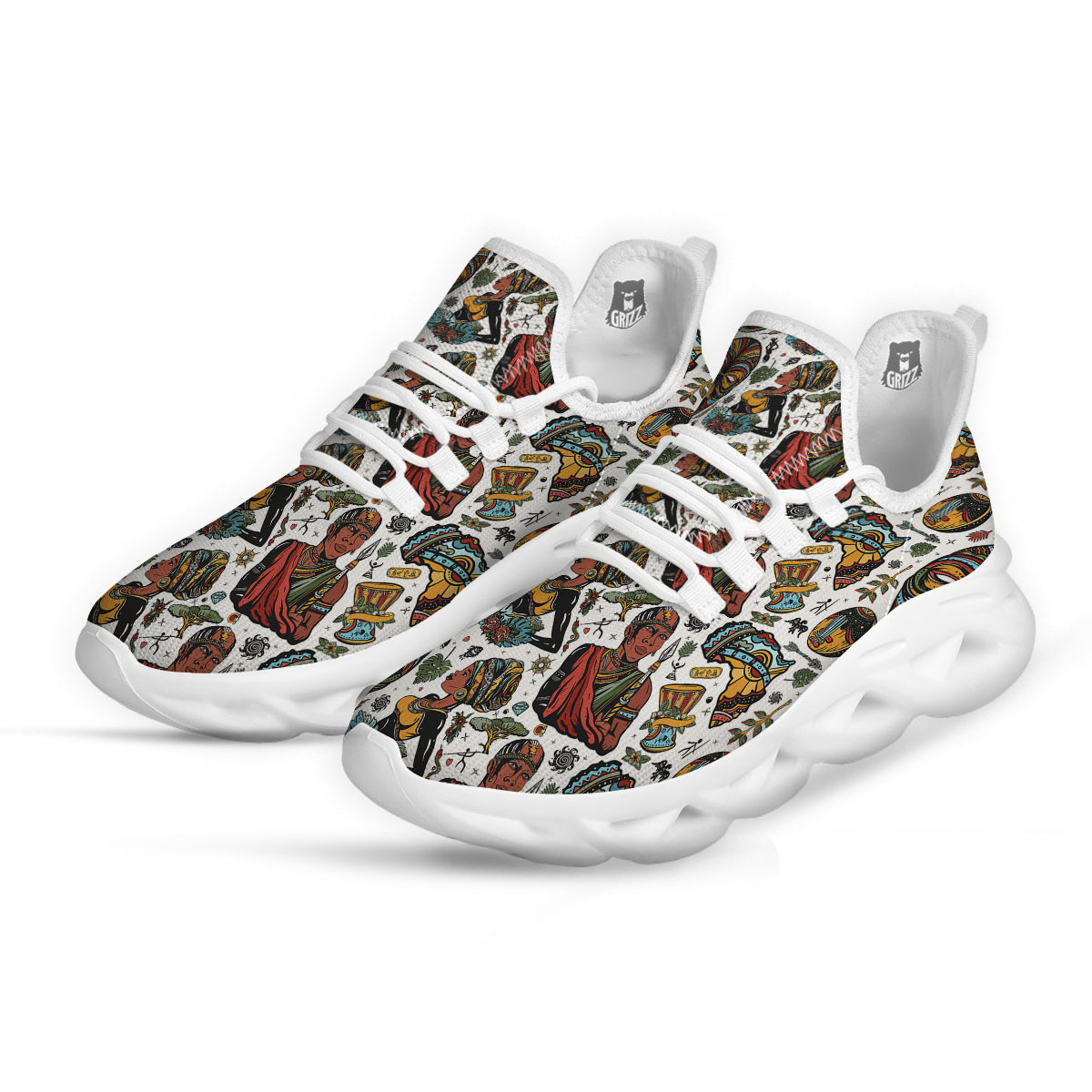 Ethnic Afro African Print Pattern White Running Shoes-grizzshop
