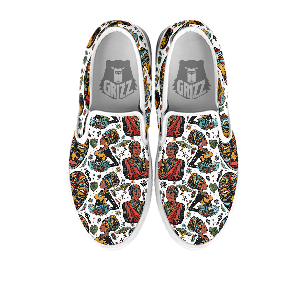 Ethnic Afro African Print Pattern White Slip On Shoes-grizzshop