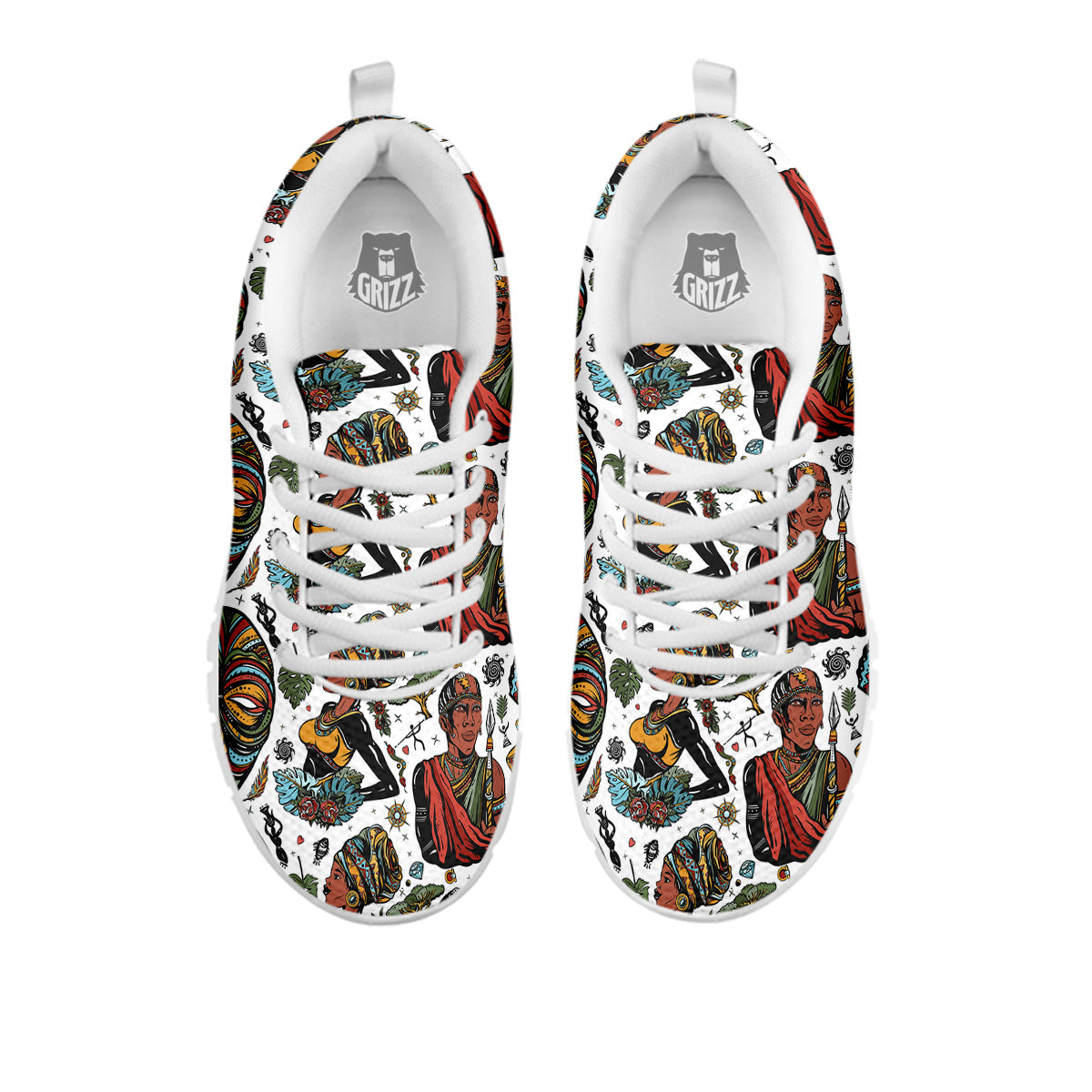 Ethnic Afro African Print Pattern White Sneaker-grizzshop