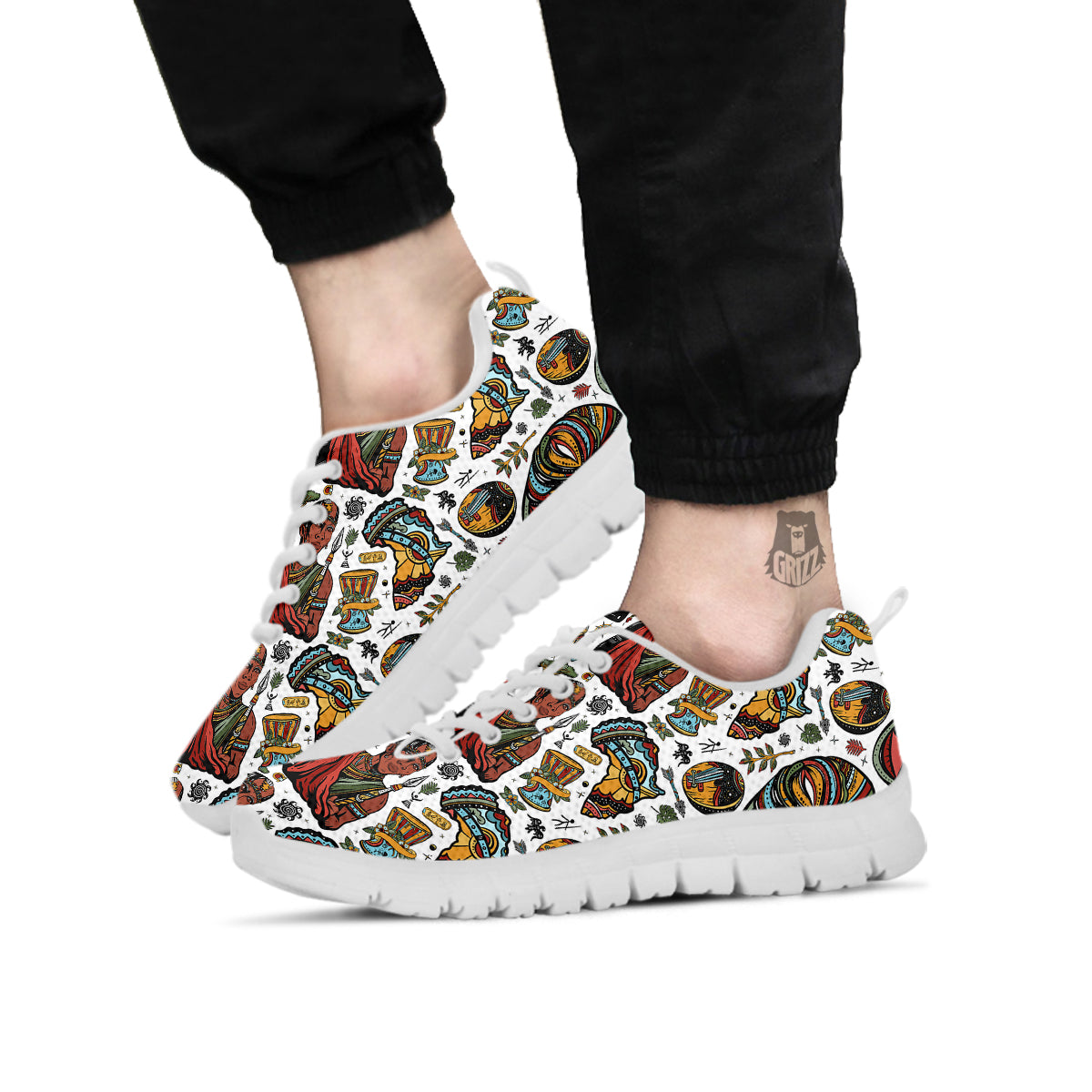 Ethnic Afro African Print Pattern White Sneaker-grizzshop