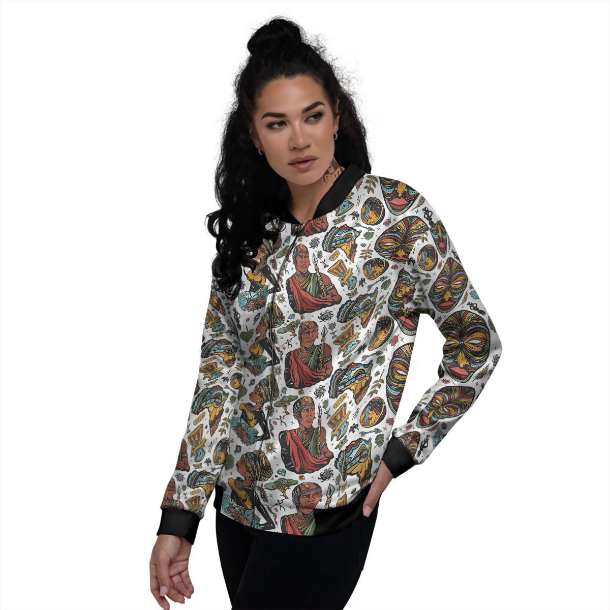 Ethnic Afro African Print Pattern Women's Bomber Jacket-grizzshop