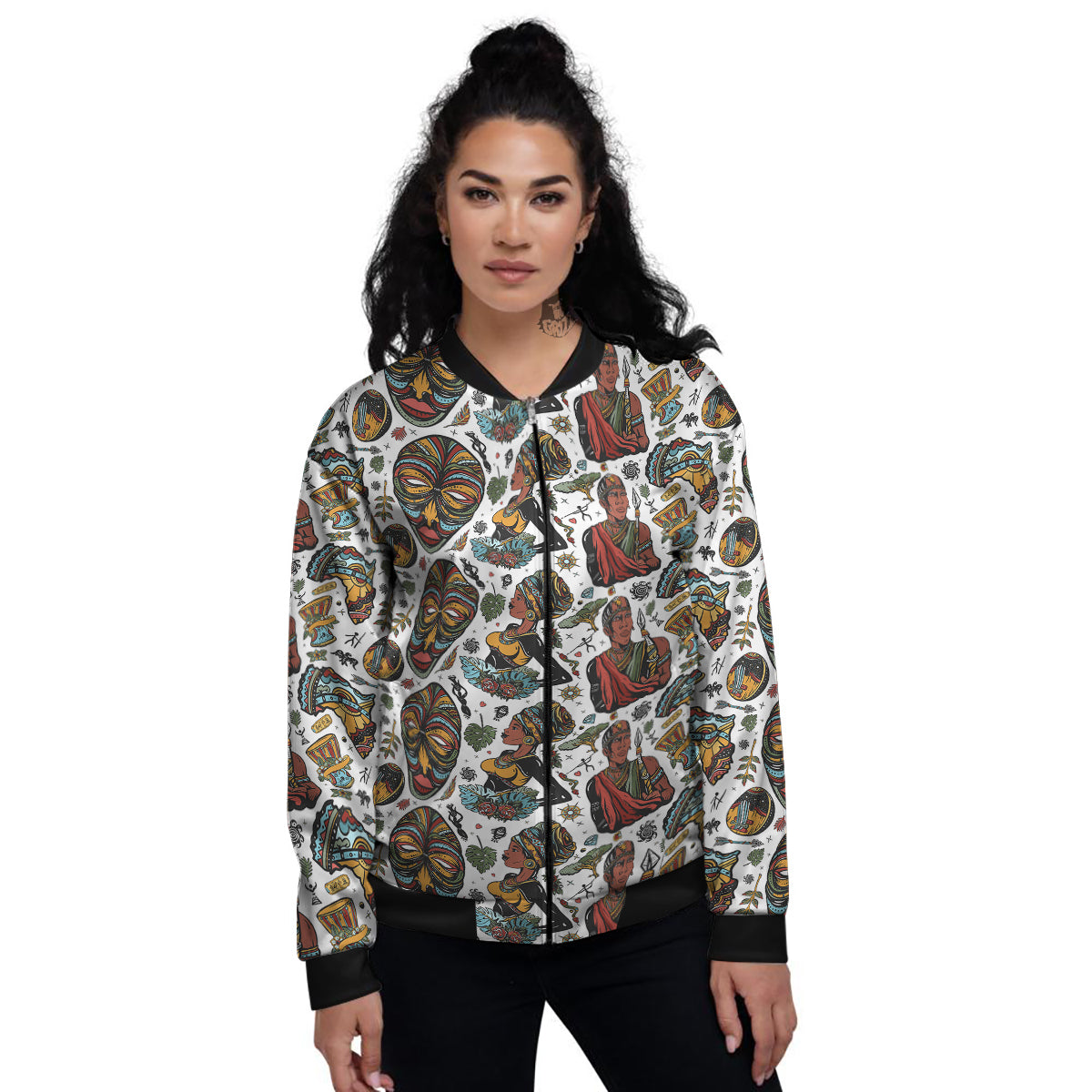 Ethnic Afro African Print Pattern Women's Bomber Jacket-grizzshop
