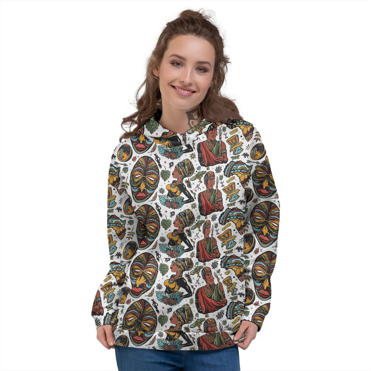 Ethnic Afro African Print Pattern Women's Hoodie-grizzshop