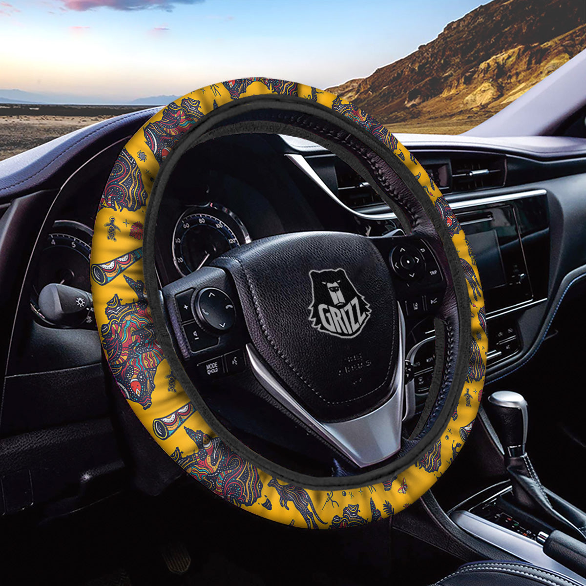 Ethnic Australian Map Tattoo Print Pattern Car Steering Wheel Cover-grizzshop